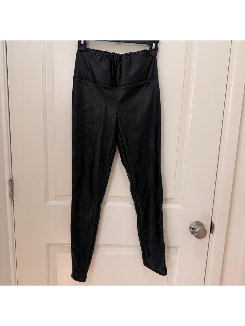 Allsaints Womens Leggings Size 4 Faux Leather Black Elastic Waist Stretch Slim